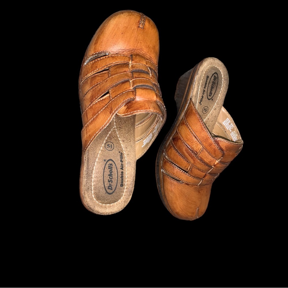 Dr Scholl’s Brown Leather Slip-On Clogs Mule Sandals, Size 5.5